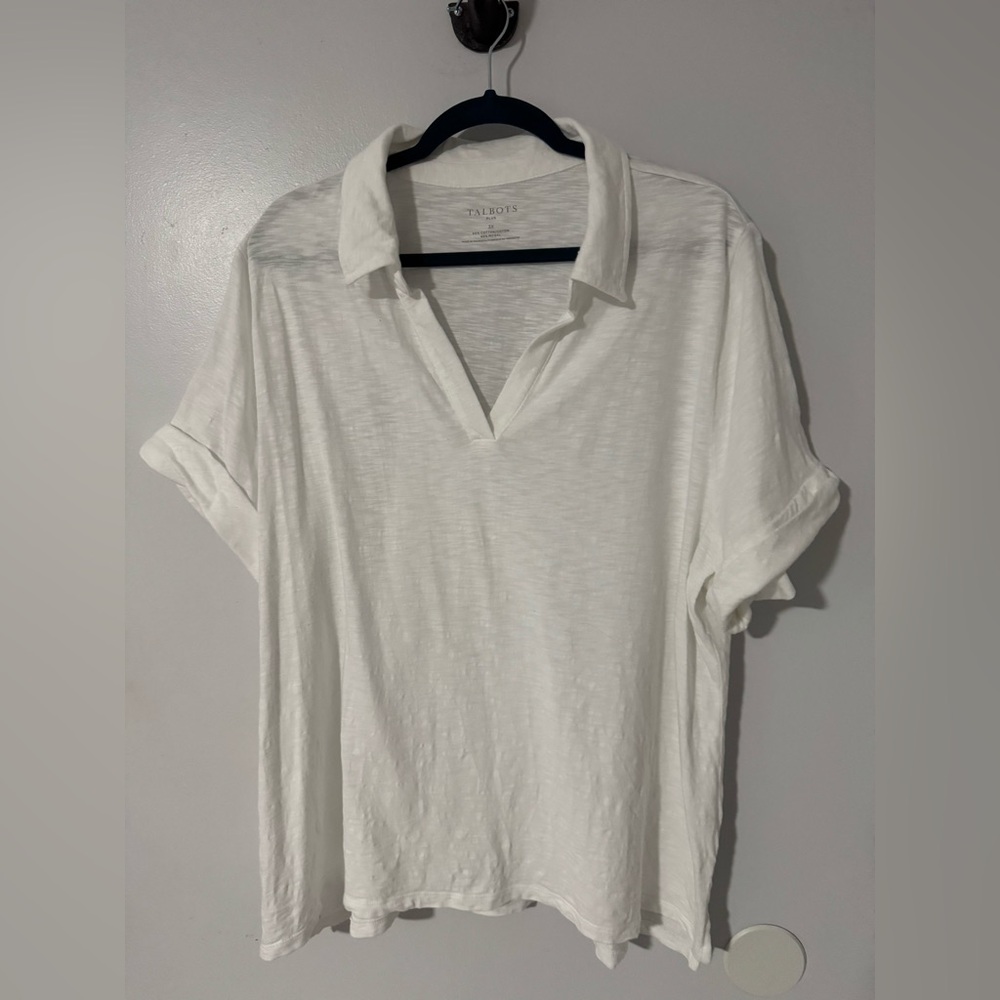 Talbots Plus White Short Sleeve Polo Shirt 3XL EUC